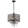 Marya Light Black Metal Round Beaded Drum Chandelier Hanging Crystals