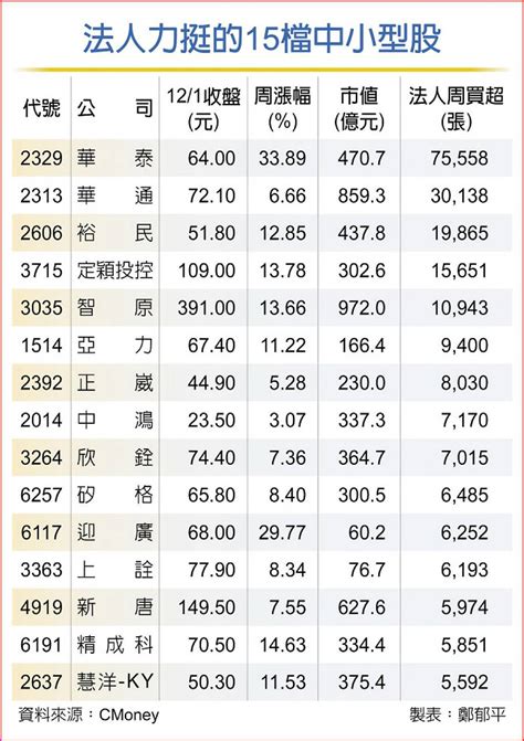 法人撐腰 15檔中小型股強悍 日報 工商時報