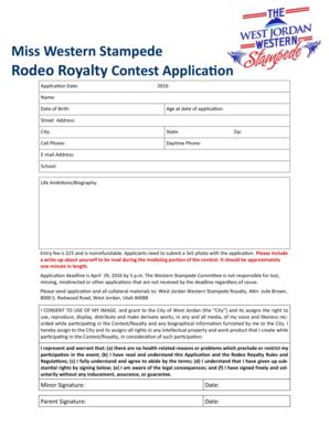 Fillable Online Miss Western Stampede Rodeo Royalty Contest Application