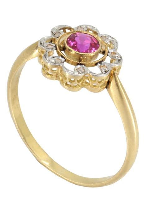 Bague Art Nouveau Rubis Diamant Or 18k Occasion