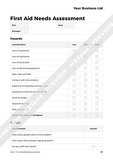 First Aid Risk Assessment Template