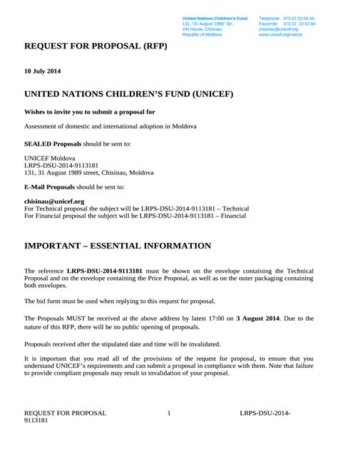 Request For Proposal Rfp Unicef Doc Template Pdffiller