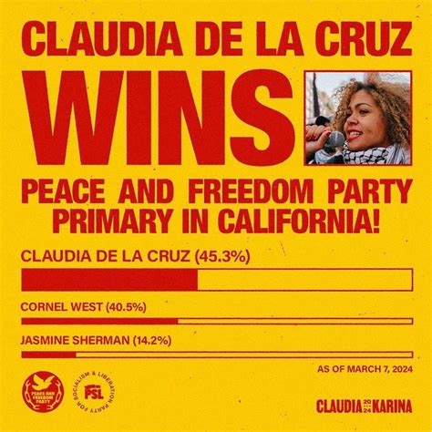 🚨breaking Claudia De La Cruz Wins The Peace And Freedom Party Primary