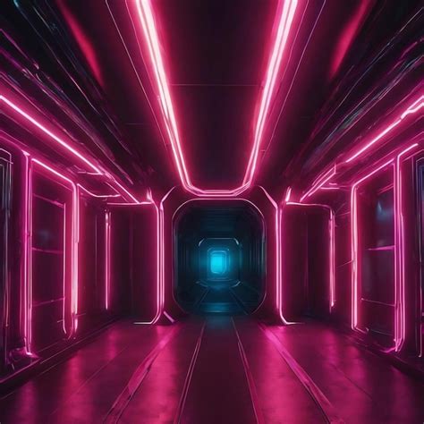 Premium Photo Abstract Futuristic Interior Neon Tunnel Portal Modern