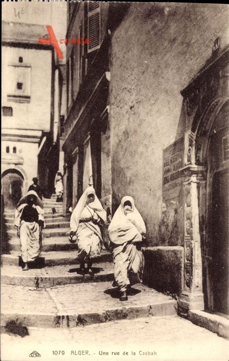 Alger Algerien Une Rue De La Casbah Treppe Vermummte Frauen Xl