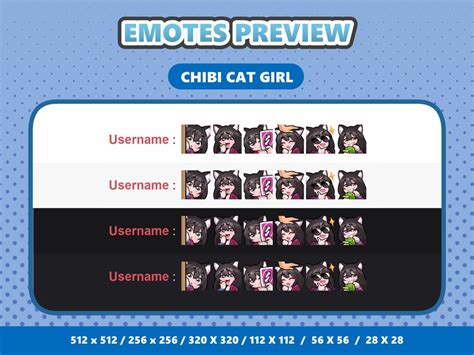 6x Kawaii Chibi Cat Girl Emote Pack 2 Twitch Discord Youtube Streamer