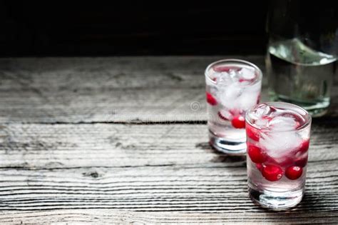 Flaska Av Vodka Eller Gin Med Den Skottexponeringsglas Och Citronen