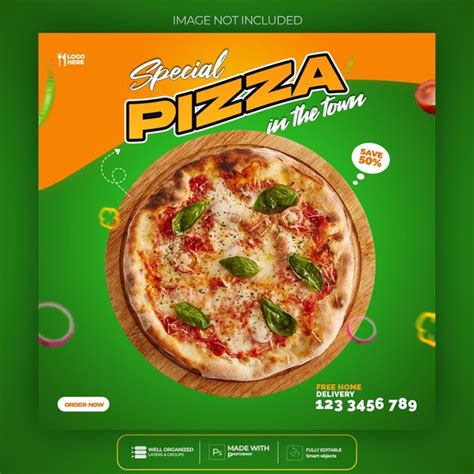 Speisekarte und köstliche Pizza Social Media Banner Vorlage Premium