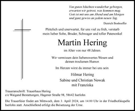 Traueranzeigen Von Martin Hering Trauer In Nrw De