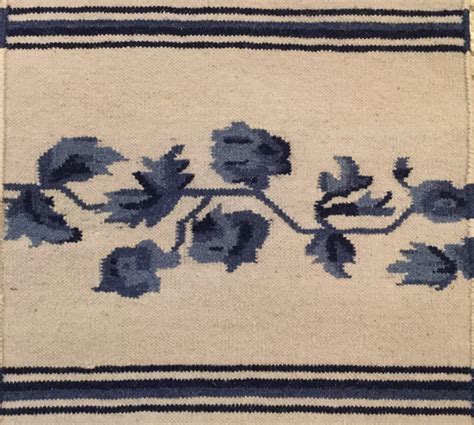 1990s Woven Kilim Rug Pair Nwt India Bluewhite Wool Floral Etsy