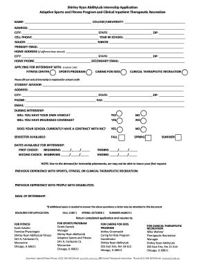 Fillable Online Shirley Ryan AbilityLab Internship Application Adaptive