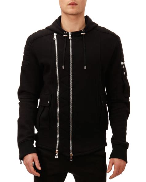 Balmain Double Zip Hoodie In Black For Men Lyst