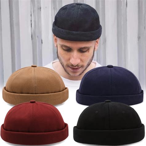 Vintage Dome Hat Melon Unisex Brimless Beanie Cap Solid Color Trend