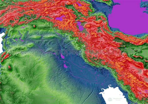 Mesopotamia - Elevation map, white - Fine Art Print – Grasshopper Geography