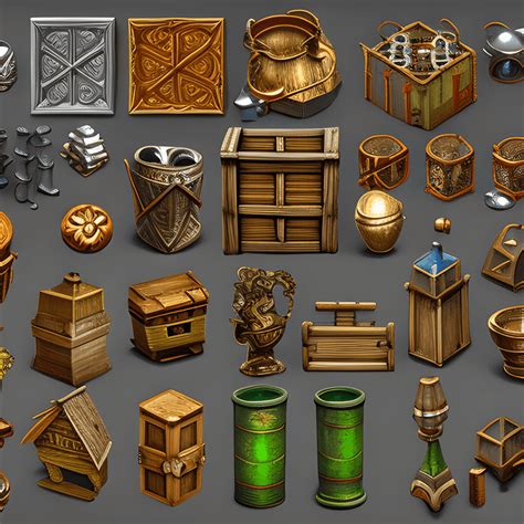 Isometrische middeleeuwse spelrekwisieten · Creative Fabrica