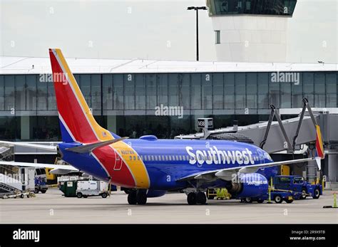 Chicago Illinois USA A Southwest Airlines Jet Sits At A Terminal