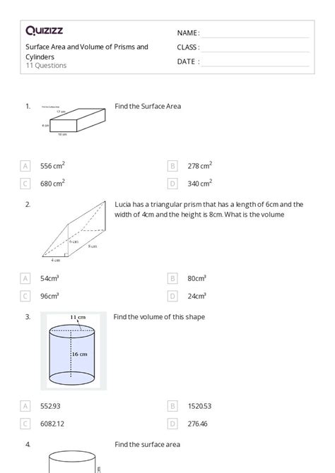 Surface Area And Volume Of Prisms Worksheets