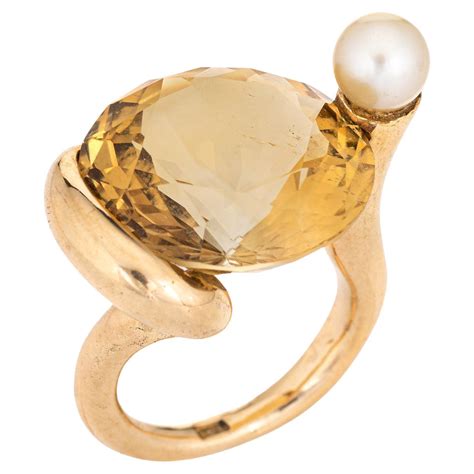 25 Carat Oval Cut Citrine Pearl And Diamond 14k Yellow Gold Cocktail Ring For Sale At 1stdibs