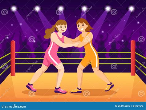 Wrestling Illustration with Two Fighters Boxing Competition or ...