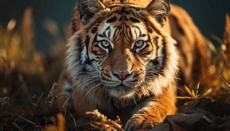 Majestic Bengal Tiger Staring Wild Beauty In Nature Generated By AI