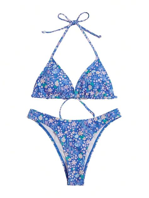 Ditsy Floral Print Halter Triangle Summer Beach Bikini Set SHEIN USA