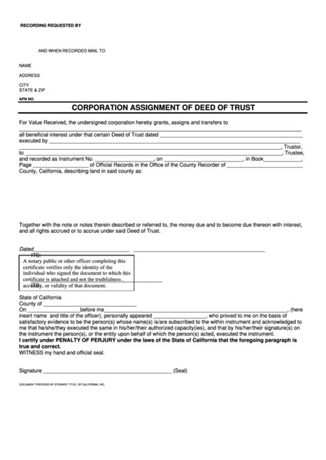 Corporation Assignment Of Deed Of Trust Form Printable Pdf Download