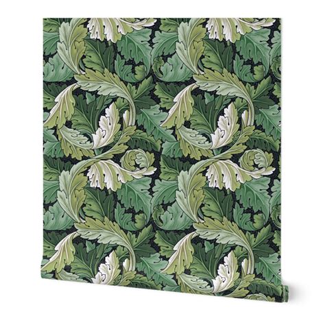 William Morris Acanthus Leaves Green Wallpaper Spoonflower