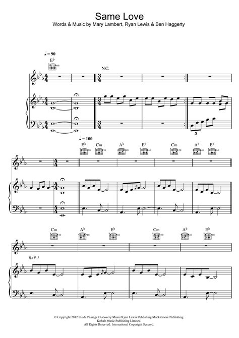 Macklemore & Ryan Lewis "Same Love" Sheet Music PDF Notes, Chords | Hip ...