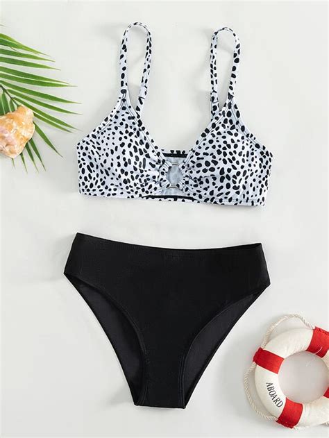 Teen Girls Dalmatian Print Ring Linked Bikini Swimsuit Shein Uk