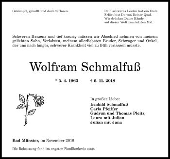 Traueranzeigen von Wolfram Schmalfuß rz trauer de