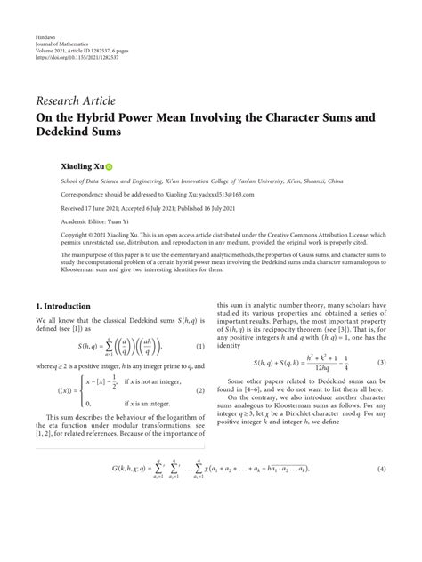 Pdf On The Hybrid Power Mean Involving The Character Sums And