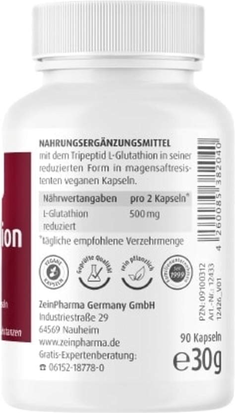 L Glutathion Mg Veg Kapseln Zeinpharma Vitalabo