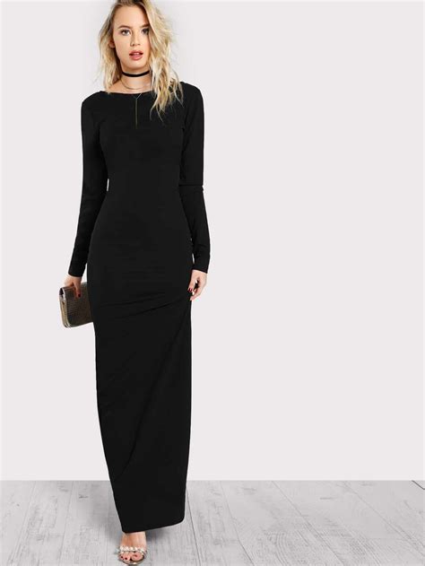 Long Sleeve Open Back Bodycon Maxi Dress Sheinsheinside