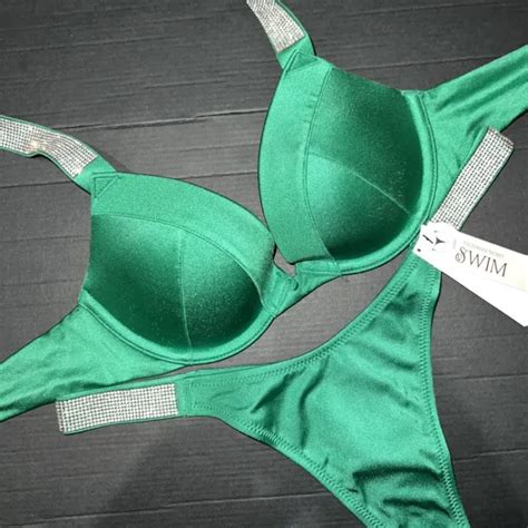 VICTORIA S SECRET 32A BIKINI XS Thong Bottom Verdant GREEN SHINE STRAP