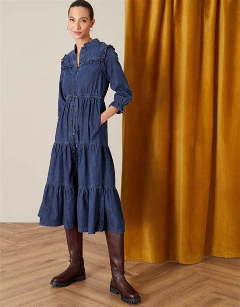 Samson Tiered Denim Dress Blue Day Dresses Monsoon Uk