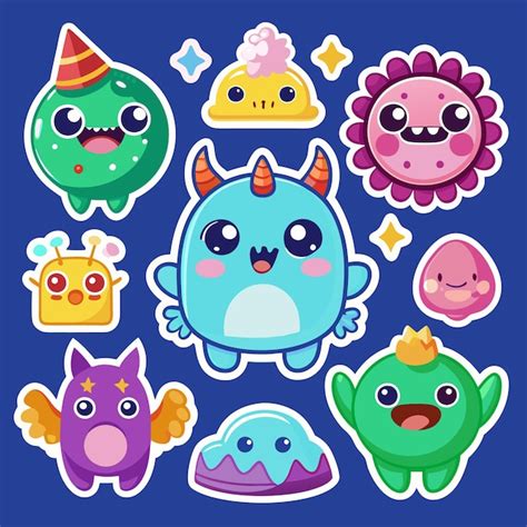 Set Of Cute Cartoon Monsters With Different Expressions And Colors On A