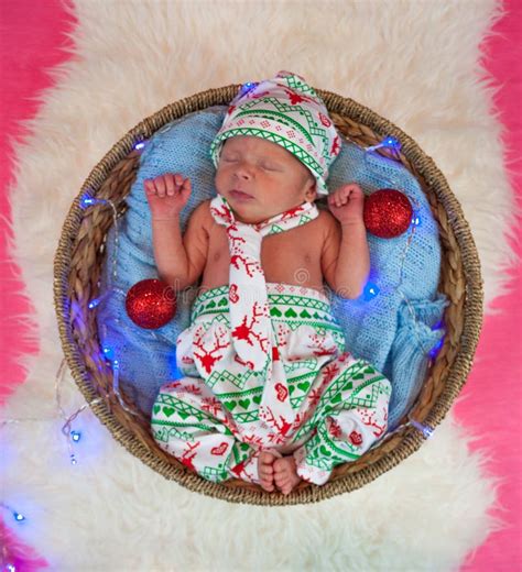 Christmas Portrait Of Cute Little Newborn Baby Boy Stock Image Image