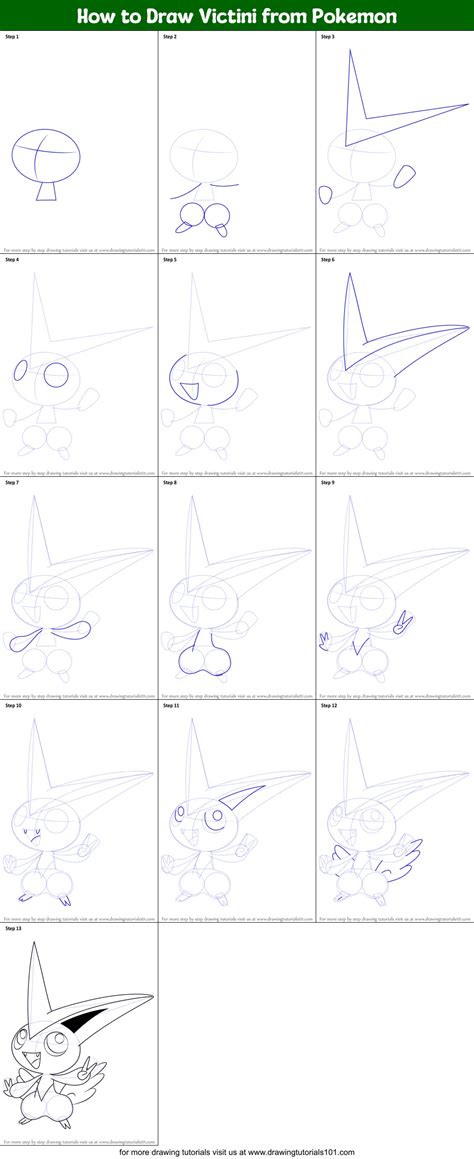 How To Draw Victini From Pokemon Pokemon Step By Step