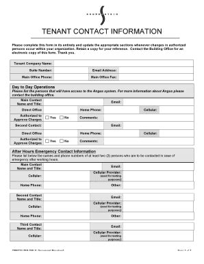 Fillable Online Tenant Contact Information Form Denver City Center