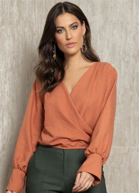 Blusa Terracota Com Mangas Longas Quintess