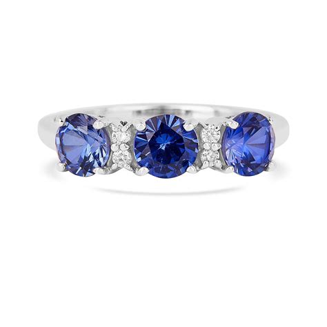 Ceylon Sapphire Three Stone Lab Grown Sapphire Ring For Her- Blue
