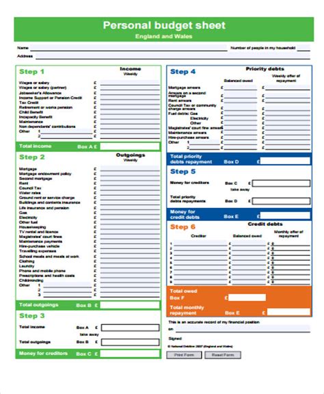 Printable personal budget template - metname