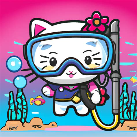 Hello Kitty In Diver Underwater With Tank Outfit · Creative Fabrica