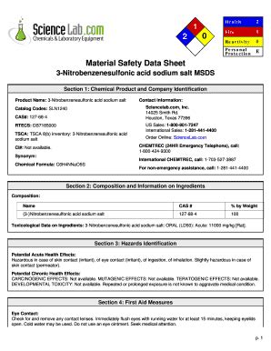 Fillable Online Nitrobenzenesulfonic Acid Sodium Salt Msds Fax Email