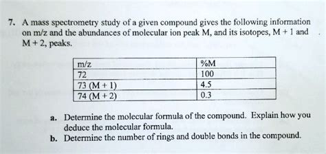 Solved A Mass Spectrometry Study Of A Given Compound Gives The