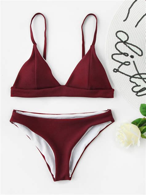 Burgundy Seam Detail Padded Triangle Bikini Set Bikinis Bathing Suits Bikini Swimsuits