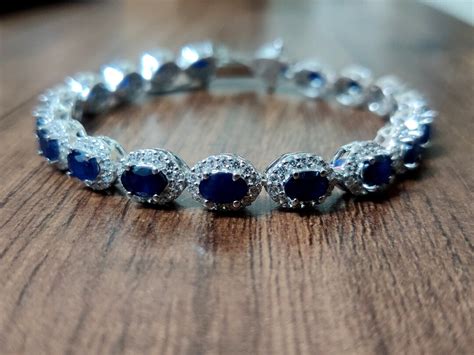 Blue Sapphire Bracelet Ct Sapphire Bracelet Sterling Silver Blue