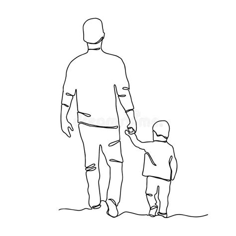 Happy Father`s Day Continuous Line Drawing Father With Son Stock Vector Illustration Of