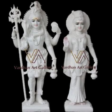 White Hindu Marble Shiv Parvati Statue For Worship Size Feet At