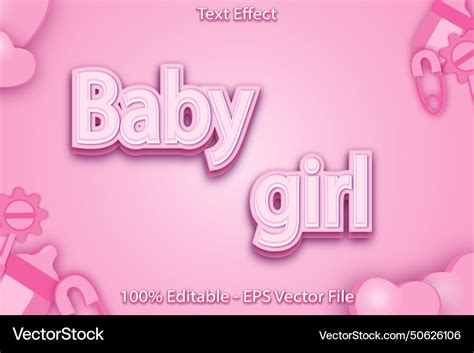 Baby girl editable text effect 3d emboss style Vector Image